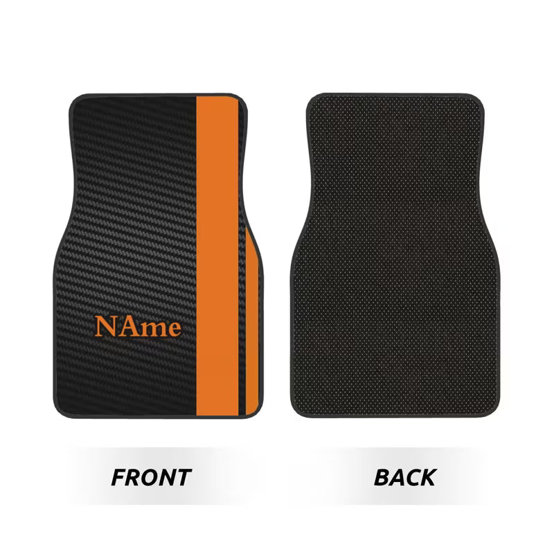 4pcs Customizable Name Car Mats with Orange Striped Personalized Design
