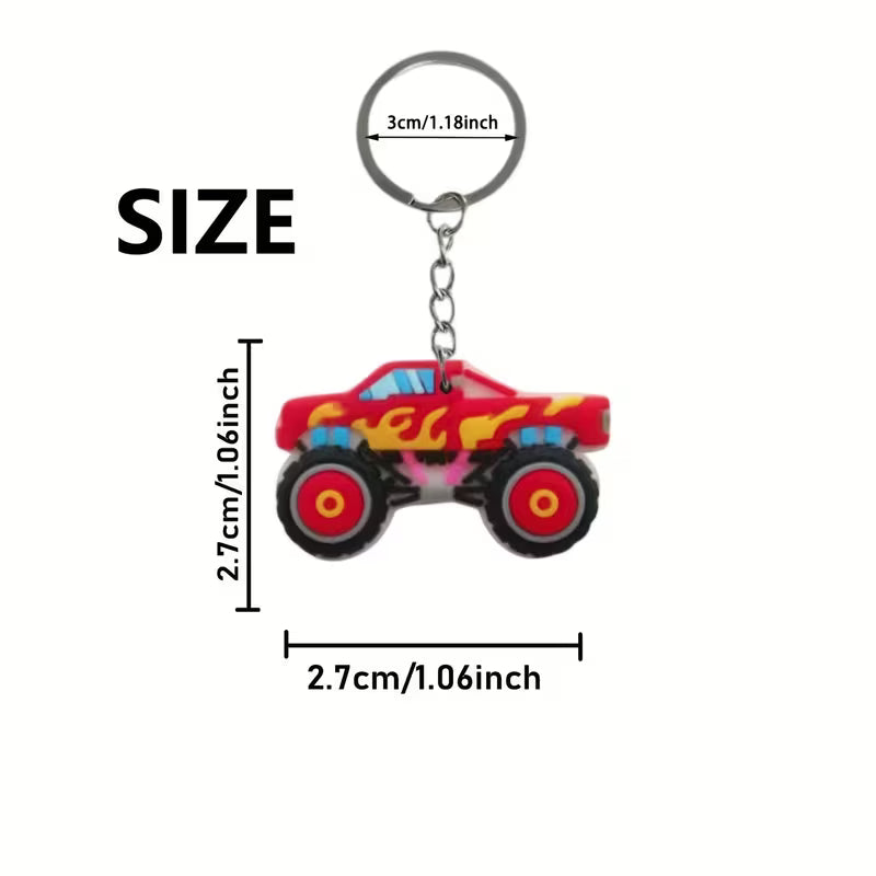 6Pcs Cartoon Truck Keychains, Racing-Themed PVC Off-Road Vehicle Charms