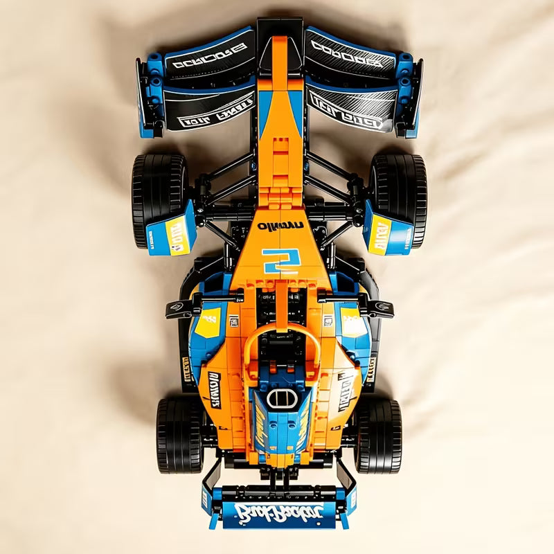 1000+PCS Orange Blue Lightning Race Car Building Blocks Assembly Toy for Car Lovers, Halloween, Christmas, Thanksgiving