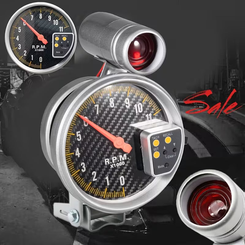 4.53Inch Carbon Style Face Tachometer Tach Gauge with Shift Light 11K Rpm NEW