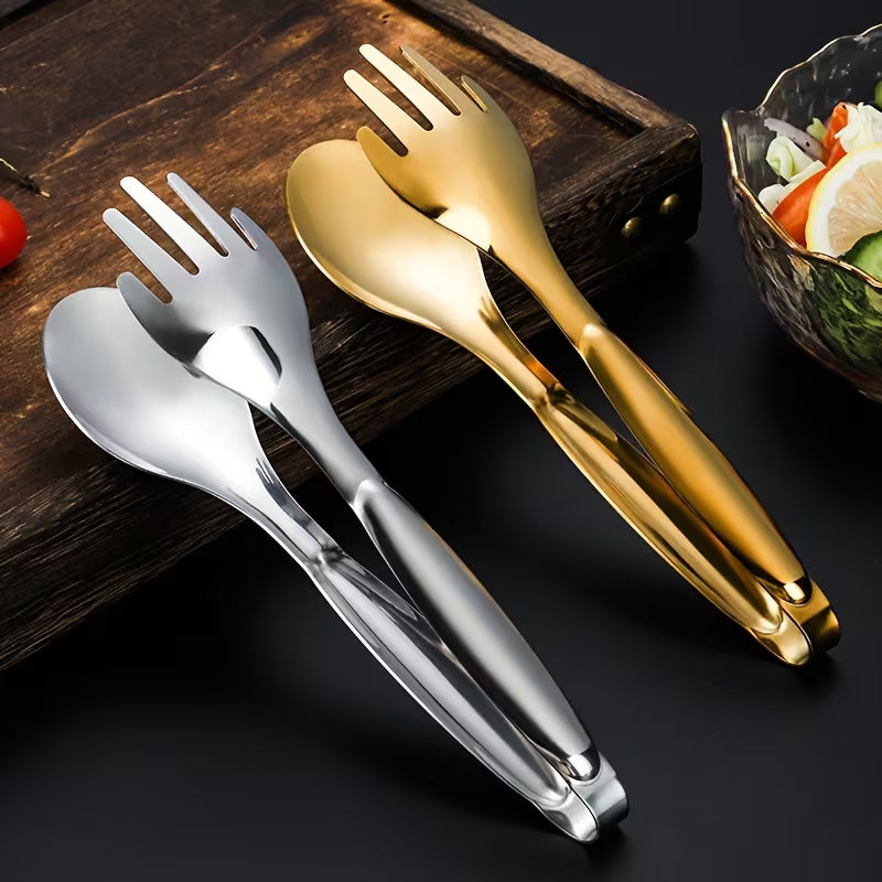 Elegant Gold-Plated Stainless Steel Serving Tongs - Perfect for Salads, Bread, & Buffets - Durable Kitchen Accessories