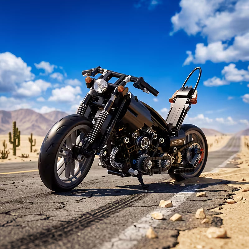 Black Retro Motorcycle Building Blocks