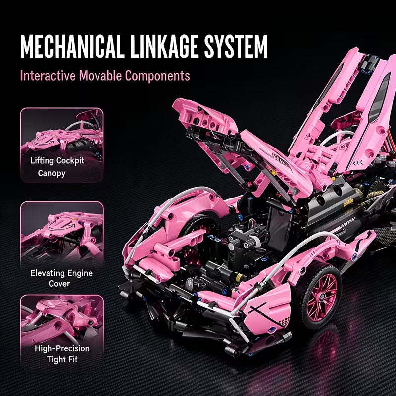 1000PCS Pink Super Sports Car Building Blocks, DIY Model Kit