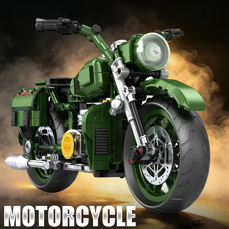 Retro Green Motorcycle Building Blocks