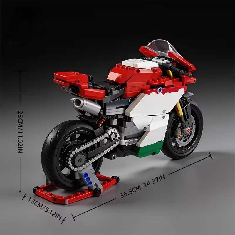 Red White Motorcycle Model Building Set It's a Delightful Home Desktop Decoration and Collectible.