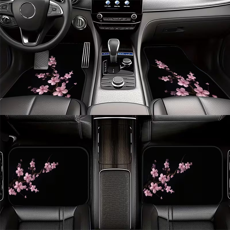 4PCS Cherry Blossom Car Floor Mats, Universal Fit Floral Auto Mats