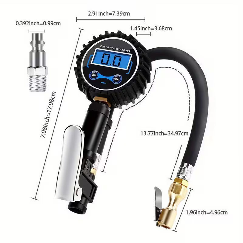 Digital Tire Inflator with Presta/Schader Valve Adapter - 0.1 PSI Precision Gauge for Cars, Trucks &amp; Motorcycles, Durable Metal Construction, Easy-Read Display