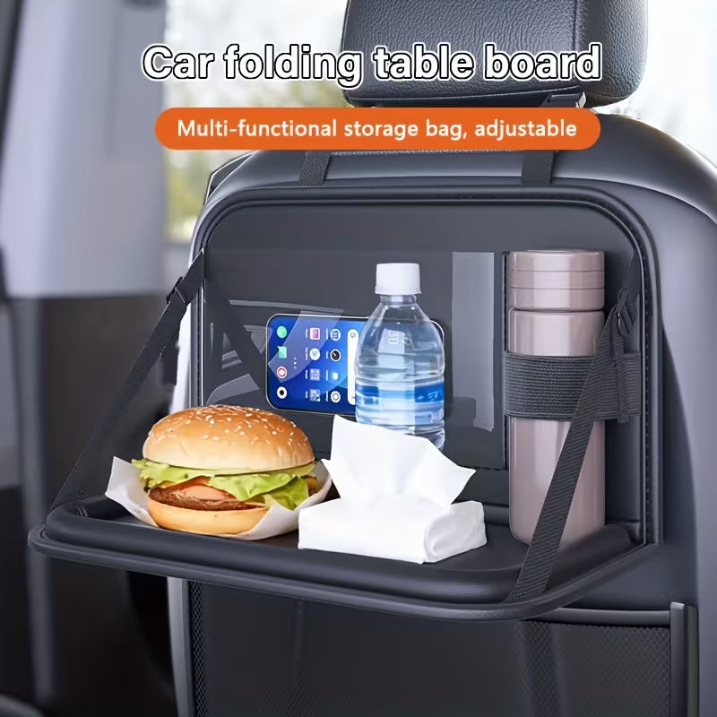 Car Folding Small Table Backrest Dining Table Multifunctional Storage Bag Seat Back Organizer Box Made of Faux Leather,