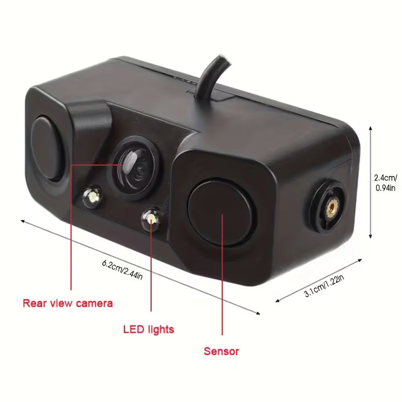 3-in-1 Backup Camera with Buzzer Alarm | Reverse Parking Camera with 2 LED Night Vision Lights | Easy-Install Vehicle Camera for Cars
