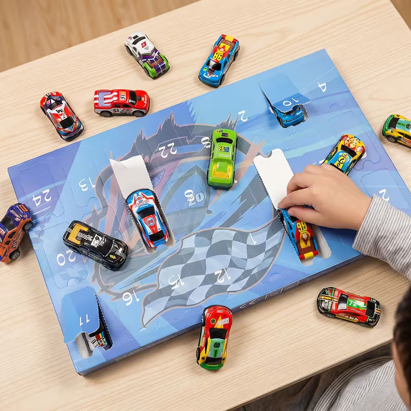 Christmas Cars Advent Calendar, 24-Day Pull-Back Racing Car Toys for Kids
