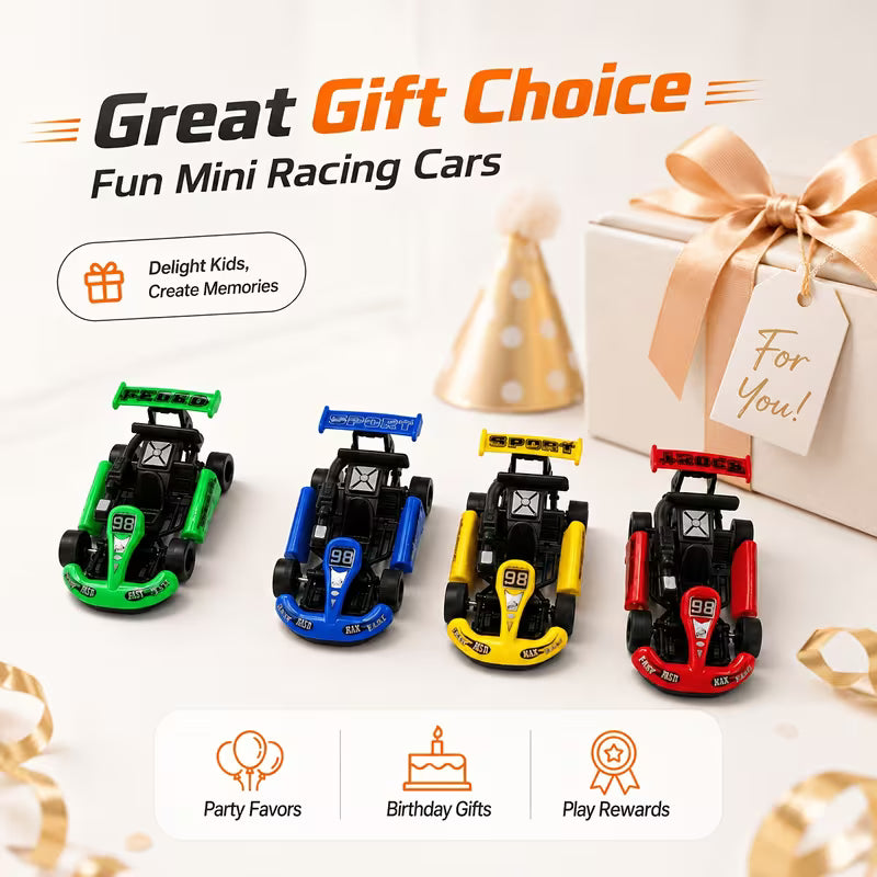 10Pcs Mini Racing Cars, 4-Color Mixed Pull-Back Go-Kart Toy Set