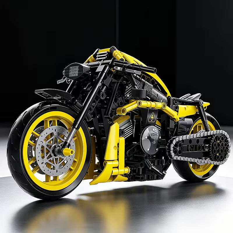 1033pcs Cool 1:8 Large Truck Black And Yellow Motorcycle Race Car Set, High Difficulty Assembly, Steering And Shock Absorption Simulation, Christmas