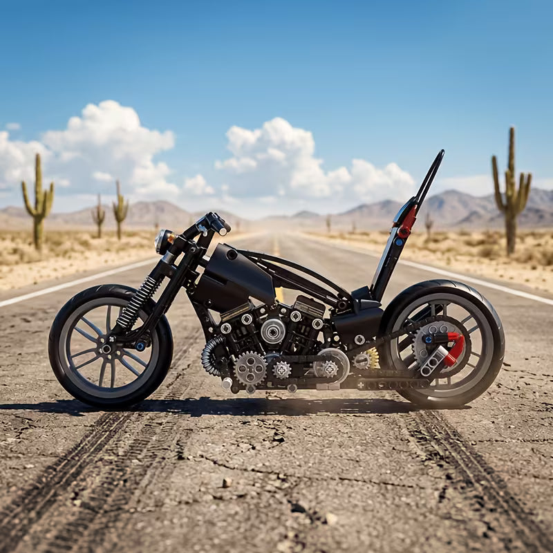 Black Retro Motorcycle Building Blocks