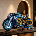 Mechanical-Style Blue Motorcycle Building Blocks, Collectible Assembly Model, Exquisite Gift