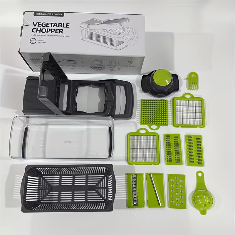 14-in-1 Multifunctional Vegetable Chopper with Colander, Manual Veggie Dicer Slicer Shredder with Hand Protector & Egg Separator