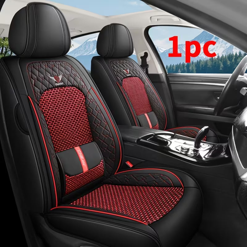 Luxury 1pc Car Single Front Seat Cover • PU Leather + Ice Silky Fiber Fabric • Driver's Seat Cover •