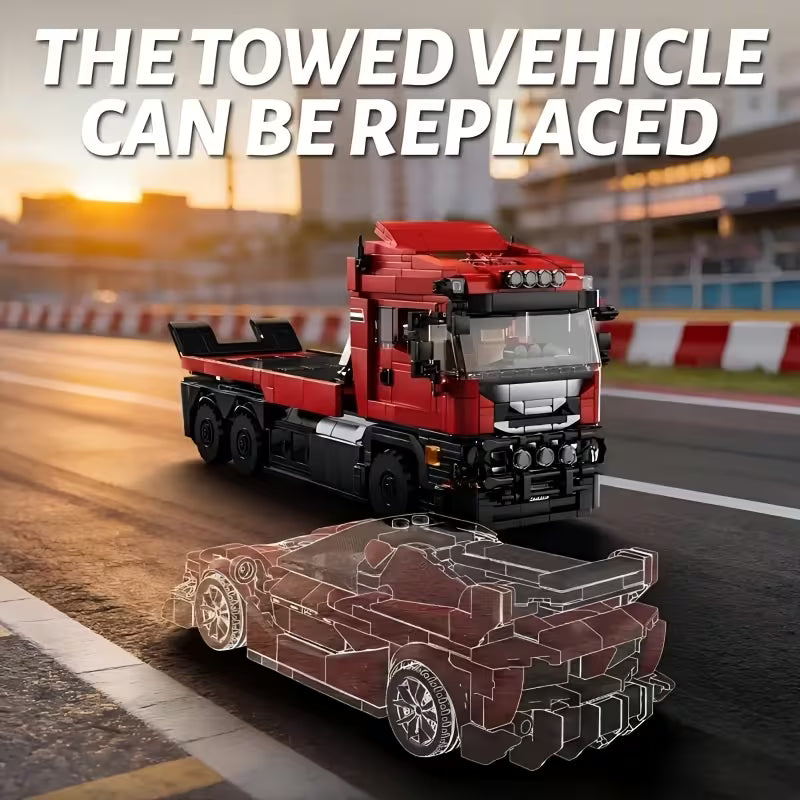 Red Supercar And Tow Truck Building Set, Creative Engineering Toy Model, Construction Block Kit for Collectors, 1728pcs