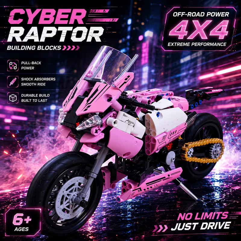 Tech Motorcycle Building Blocks, DIY Model Kit with Steering