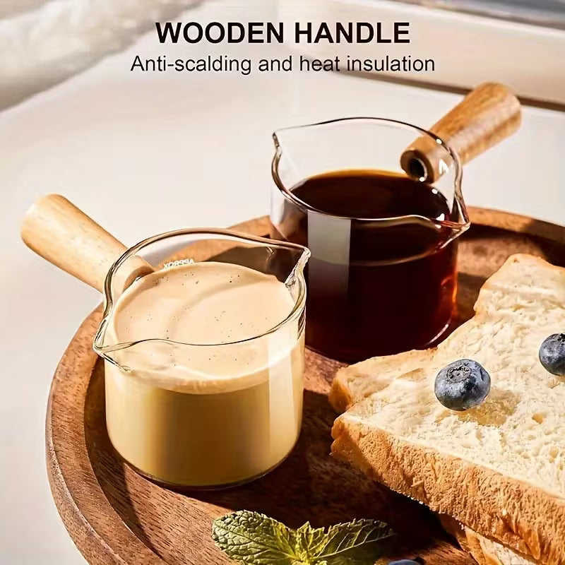 SHAON Double-Mouthed Woodballs Coffee Cup, 100ml/3.5oz Double-Graduated Measuring Cup, Pointed Coffee Cup, Milk Foam Pot