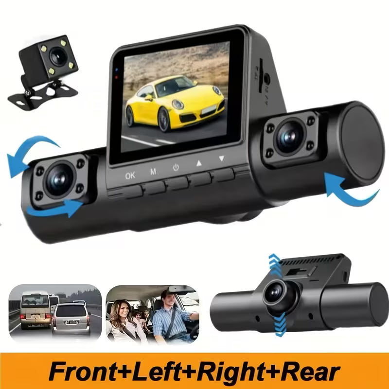 Car Dashboard Camera 4-Channel Black Box Driving Camera FHD 1080P Front And 720P Left-Right Side Mirrors 2.0-Inch Car Recorder