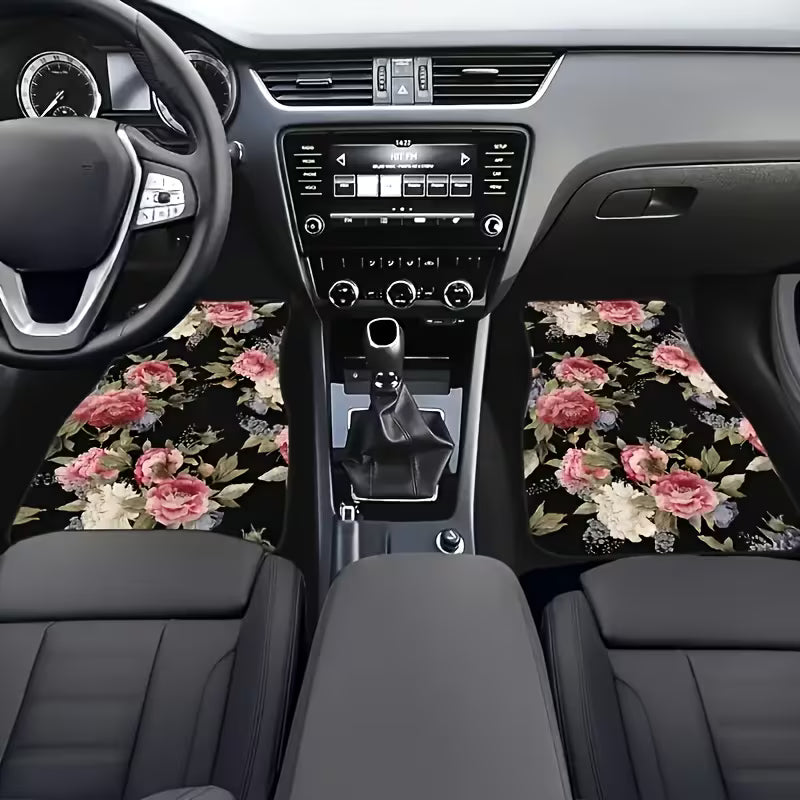 4pcs Fashion Floral Universal Car Floor Mats • Comfortable • Suitable for Most Car Models • Perfect Gift for Men and Women