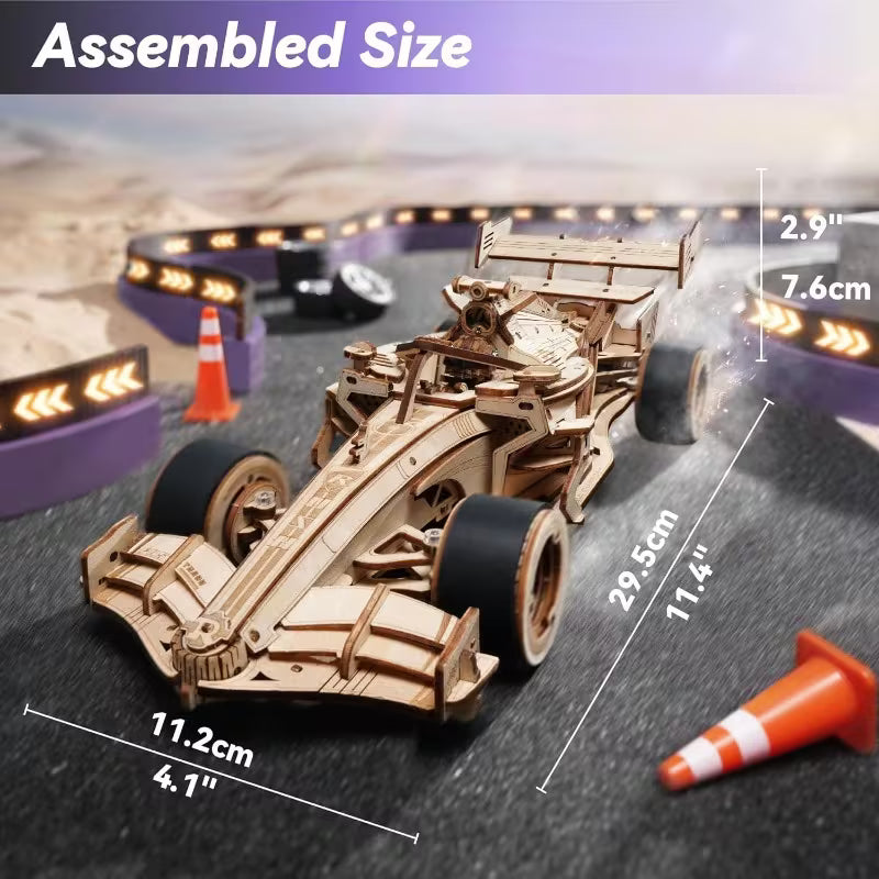 ROBOTIME 3D Wooden Puzzle, 1:18 Scale Wooden Racing Car Model, Wooden Mechanical Model Car Kit, Christmas Gifts for Adults
