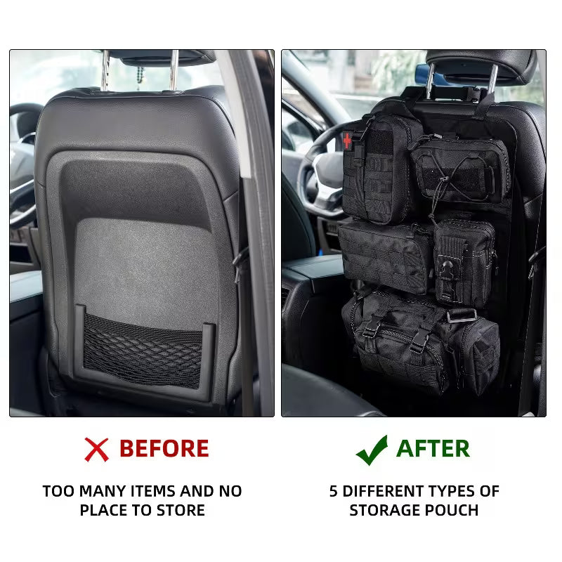 6pcs Car Seat Backrest Storage Bag, Upgraded Car Panel Organizer, Detachable MOLLE Hanging Bag,