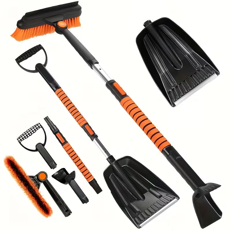5-in-1 Car Snow Shovel, Ice Scraper & Snow Brush, Adjustable Aluminum Handle