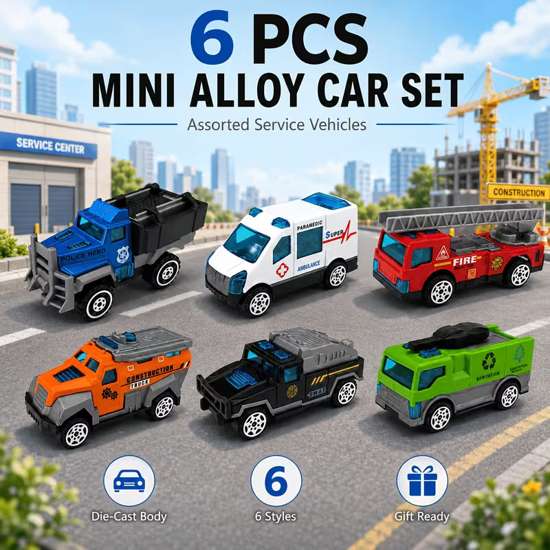 Mini Alloy Engineering and Rescue Vehicle Toy Set, Fire Truck, Ambulance and Off-Road Cars