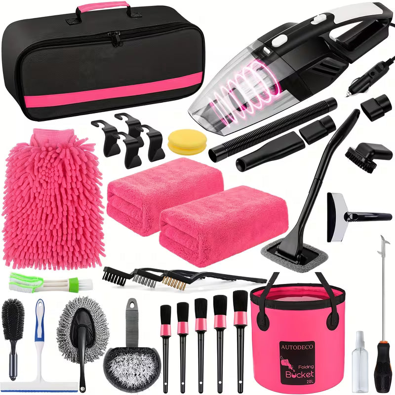 FCLUSLL 41pcs Car Cleaning And Washing Kit, Internal Detail Cleaning Kit, Equipped with High-power Handheld Vacuum Cleaner,