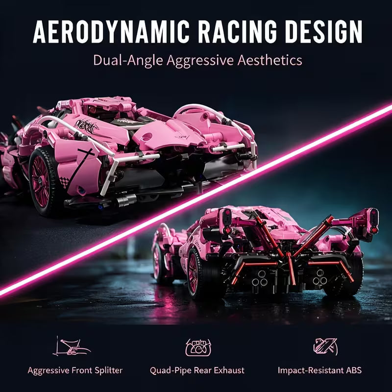 1000PCS Pink Super Sports Car Building Blocks, DIY Model Kit