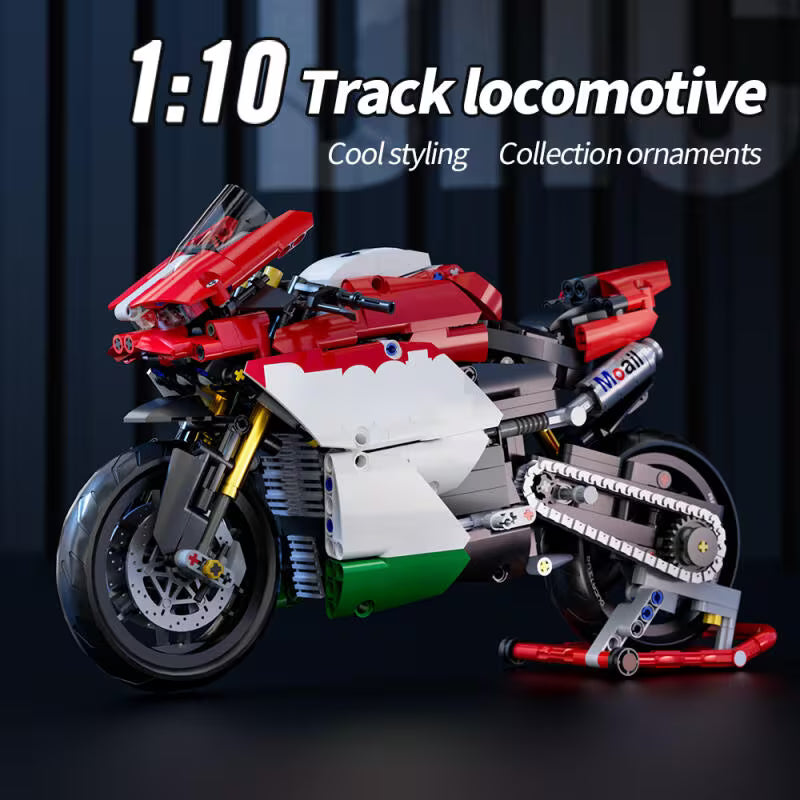 Red White Motorcycle Model Building Set It's a Delightful Home Desktop Decoration and Collectible.