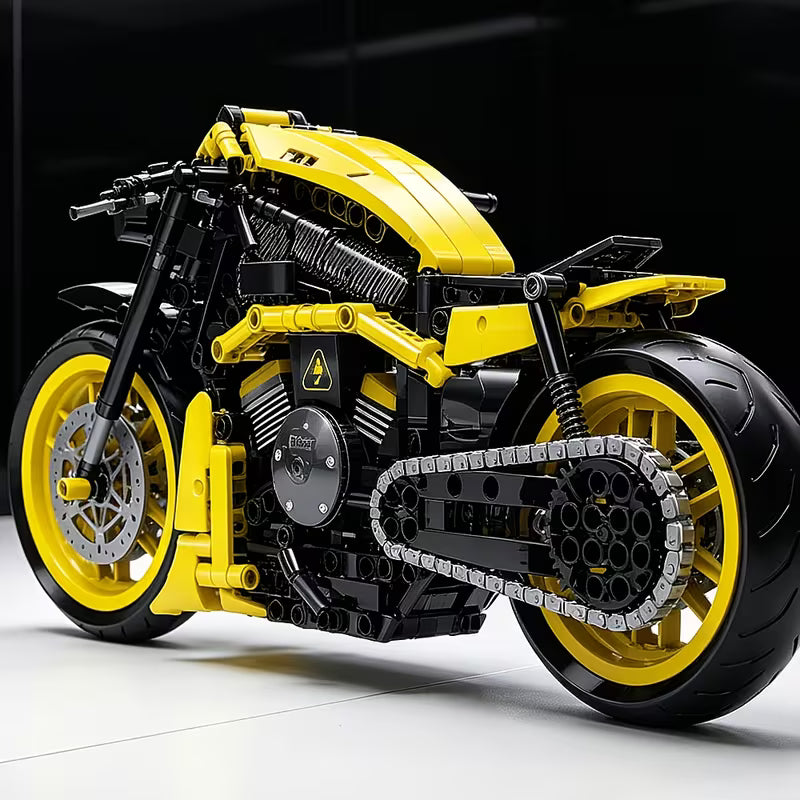 1033pcs Cool 1:8 Large Truck Black And Yellow Motorcycle Race Car Set, High Difficulty Assembly, Steering And Shock Absorption Simulation, Christmas
