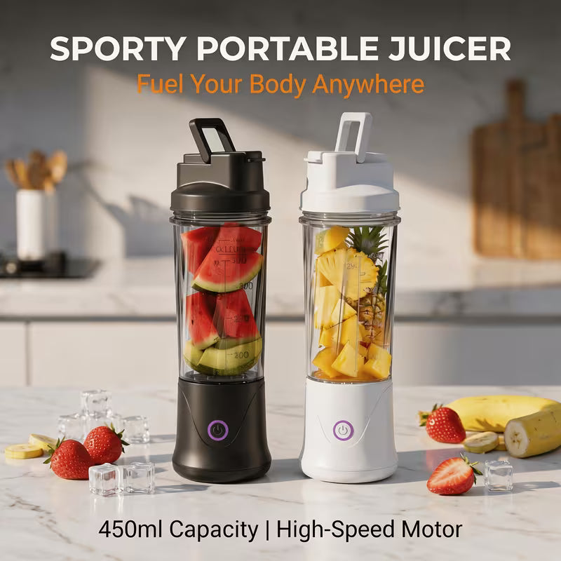 Portable Juicer Cup, Powerful Motor & Sharp Blade, Blends Fresh Fruits & Ice Cubes, USB Charging