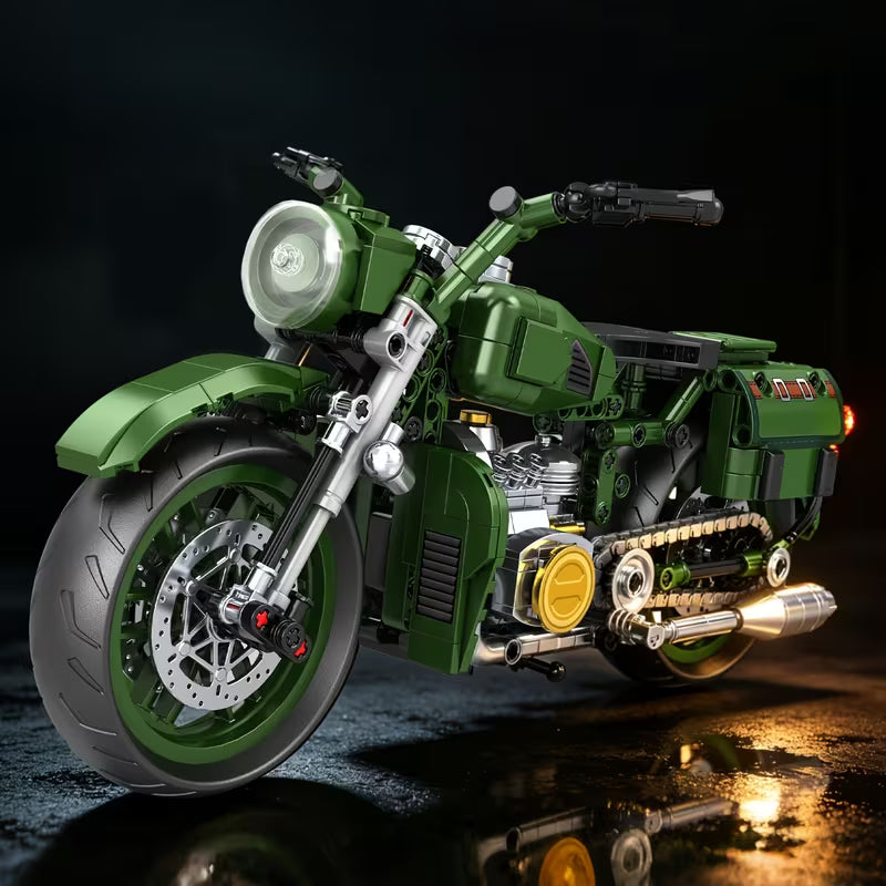 Retro Green Motorcycle Building Blocks