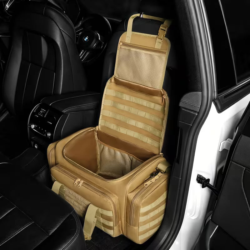 Heavy-Duty MOLLE-Compatible Car Seat Organizer with Multi-Pocket Storage Bag, Zipper Closure Suitable for Travel,