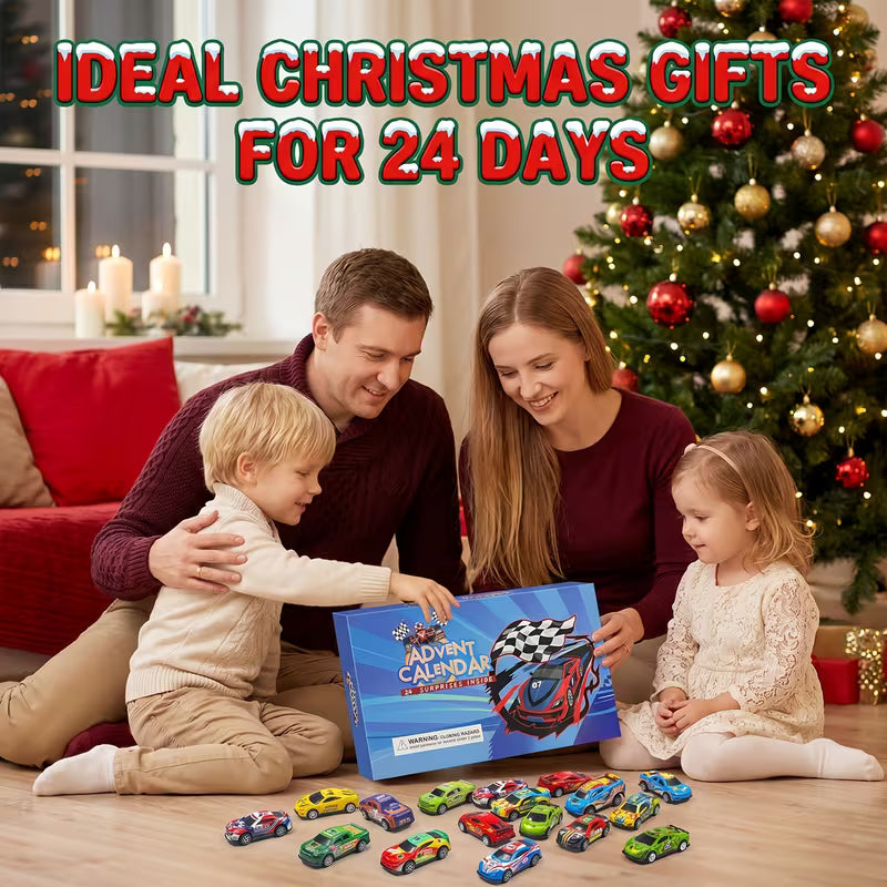 Christmas Cars Advent Calendar, 24-Day Pull-Back Racing Car Toys for Kids