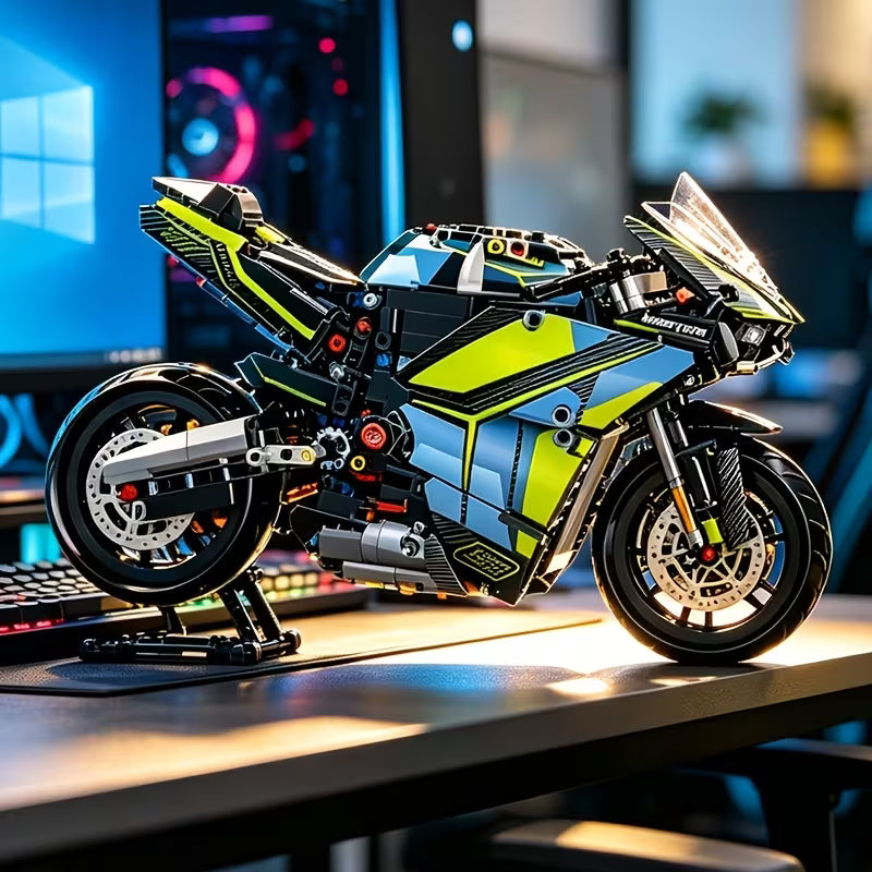 New Motorcycle Building Blocks, Mechanical Style Assembly Model, Cool Desktop Ornament, Birthday Gift for Boys/Youngsters
