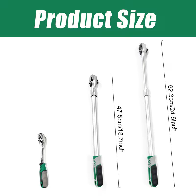 Extra Long 1/2-Inch Drive Extendable Ratchet Wrench, Socket Wrench, Quick Release 72-Tooth Reversible for Auto Car Motorcycle Repair Tools Mechanical Tool Maximum 600Mm