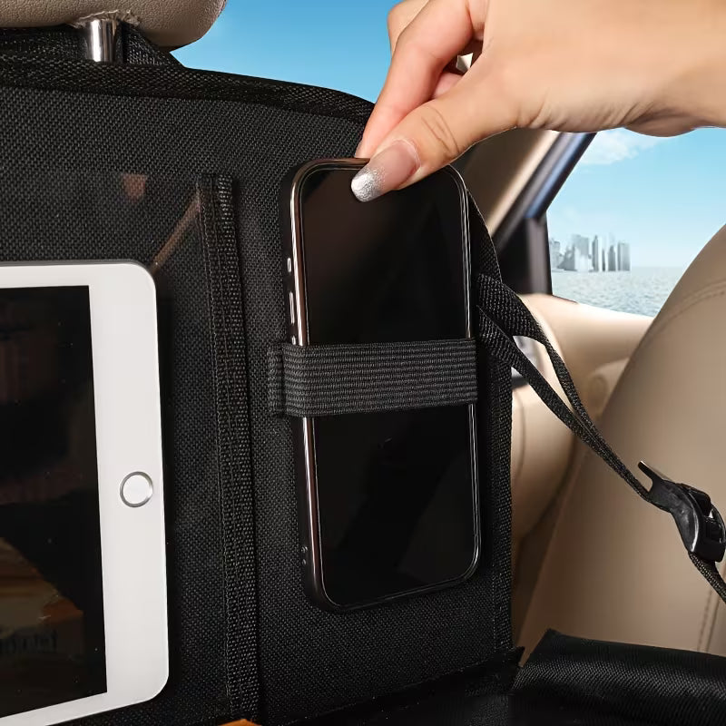 Storage Pouch, Car Seat Storage Bag with Tabletop, Oxford Double Support, Trash Bin