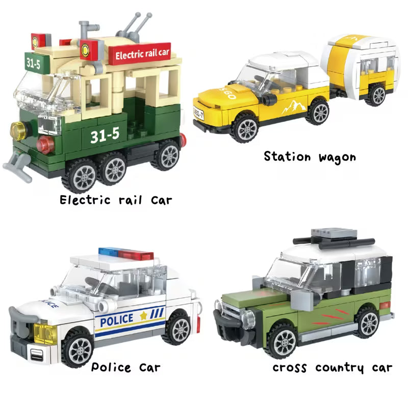 8pcs City Transportation Building Blocks Set, Including Sliding Cars And City-Themed Vehicles, Create Your Own Cool And Unique Toy Cars,