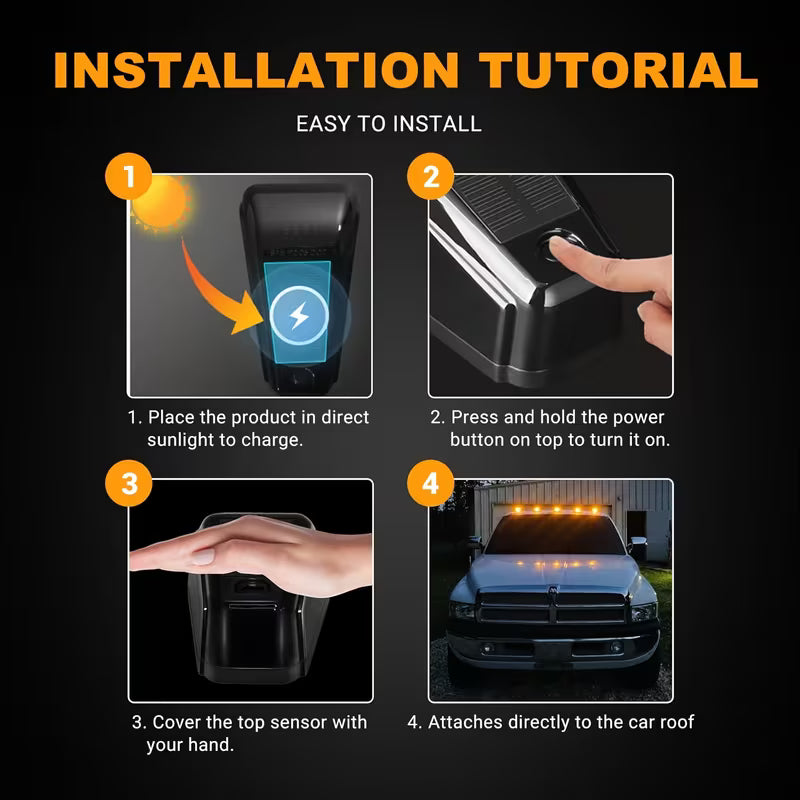 5pcs Solar Cab Lights For Trucks, Wireless No Drill Roof LED Marker Amber Lights, Waterproof