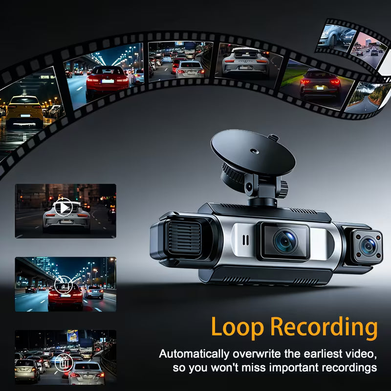 4-Channel Dash Cam, 1080P Front + 720P Other Channels, Night Vision, Loop Recording & G-Sensor