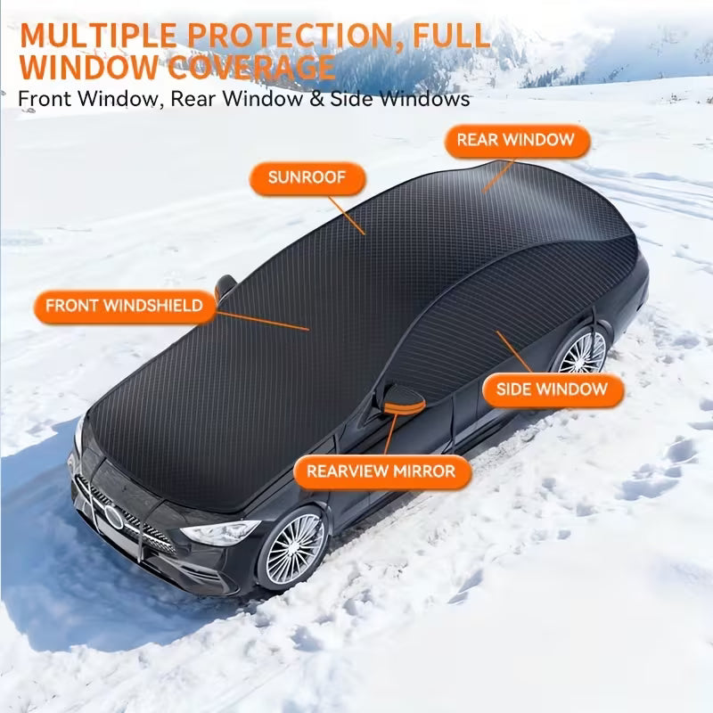 Universal Car Windshield Snow Cover, Secure Straps, Full Coverage Oxford Fabric, All-Weather Protection