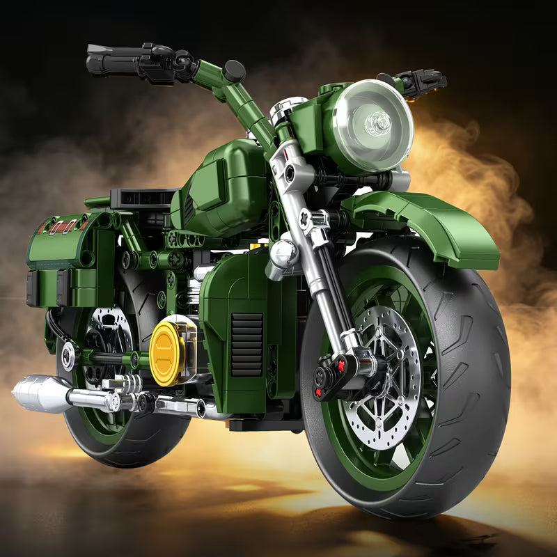 Retro Green Motorcycle Building Blocks