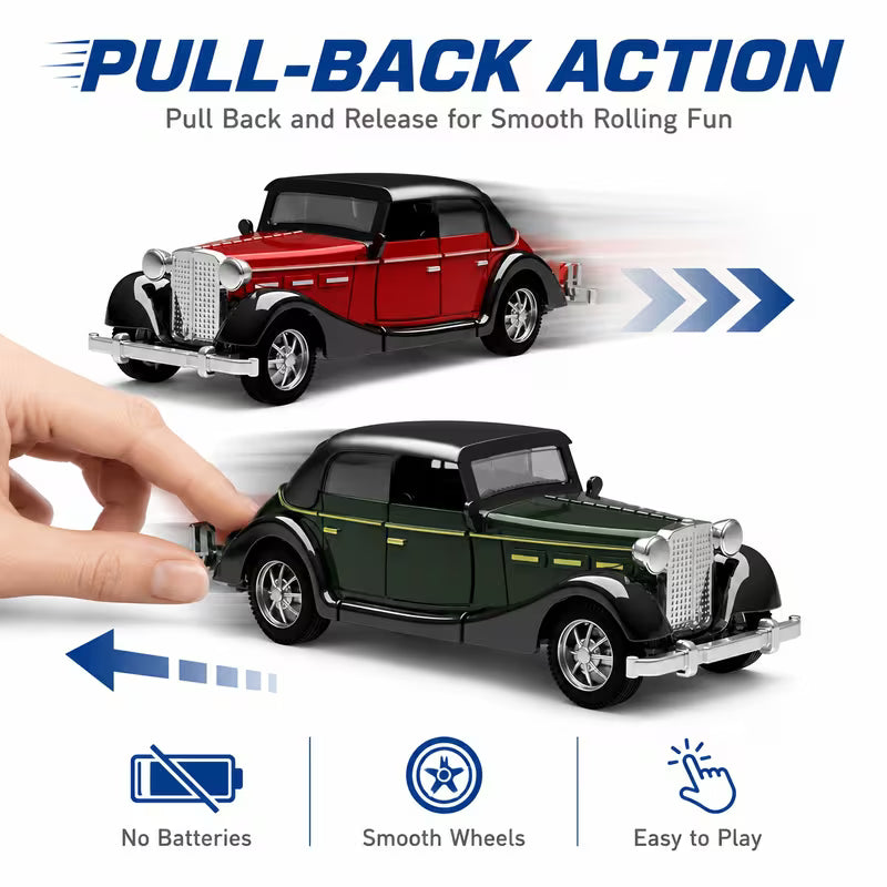 MQUDUO 2-Pack 1:36 Die-Cast Toy Cars, Red & Green Pull-Back Classic Car Models