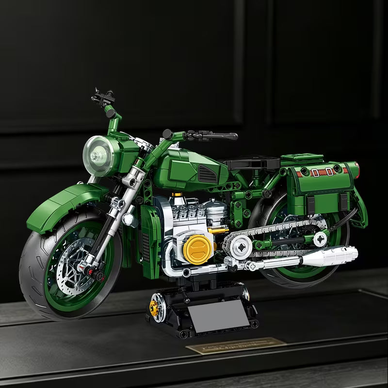 Retro Green Motorcycle Building Blocks