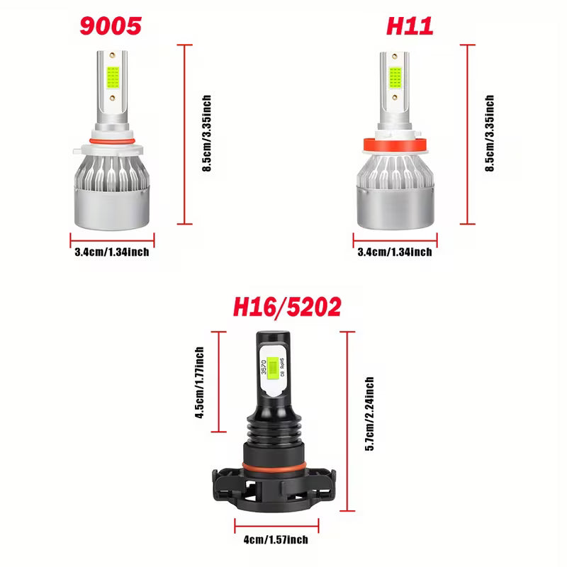 6pcs 8000K Ice Blue LED Headlight Bulbs, 9005 H11 H16/5202, High/Low Beam & Fog Lights