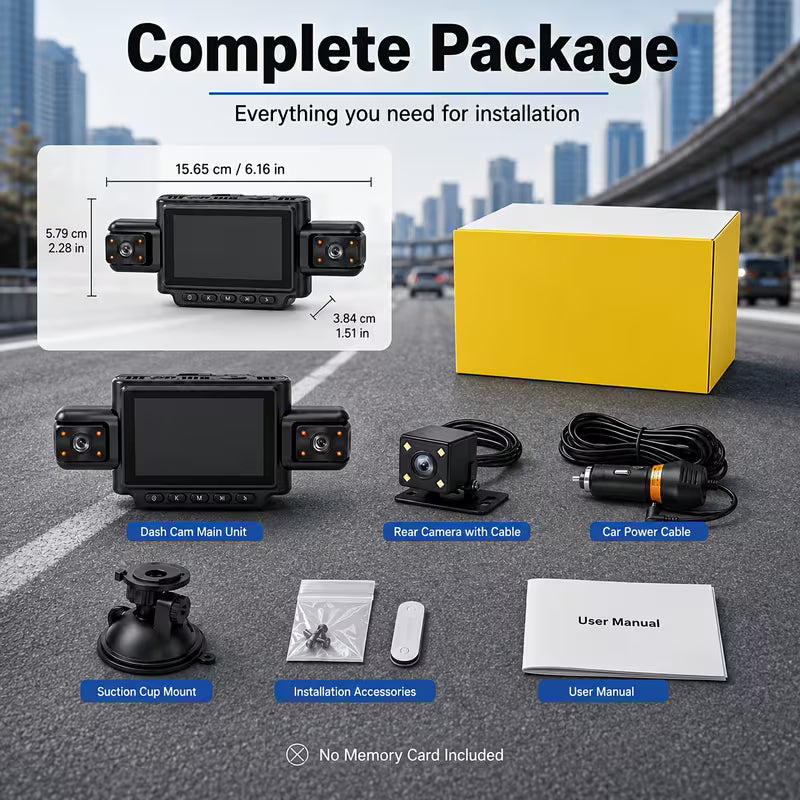 [1080P Night Vision] 4-Channel Car DVR Dash Cam, 1080P Front Recording With Rear