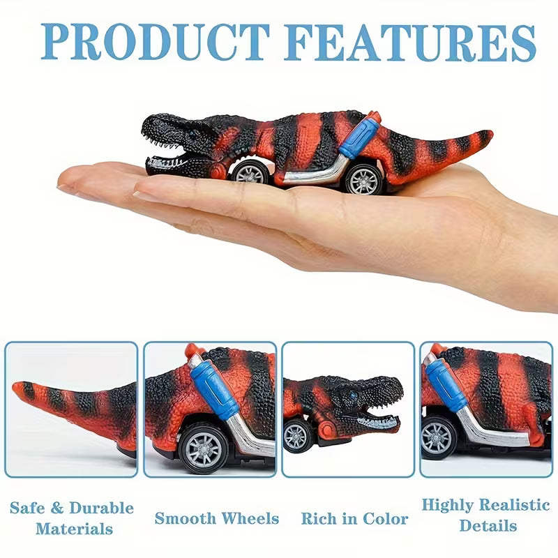 6-Pack Dinosaur Pull Back Toy Cars for Kids, Non-Battery Dinosaur Vehicles, Boys & Girls Ages 3+